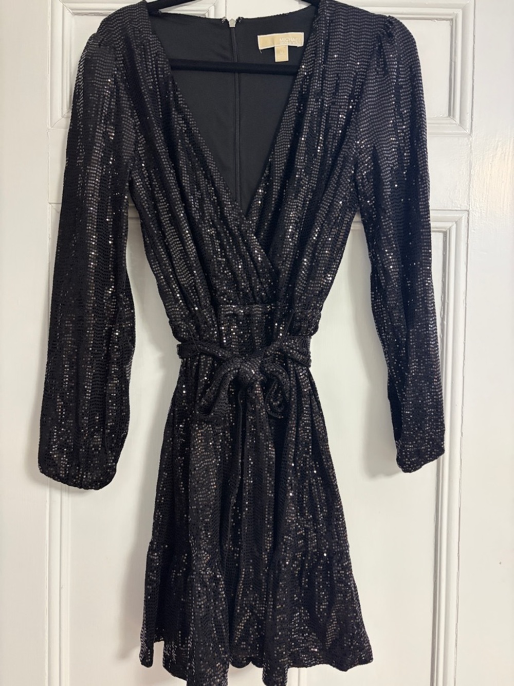 MICHAEL Michael Kors Black Sequin Wrap Mini Dress